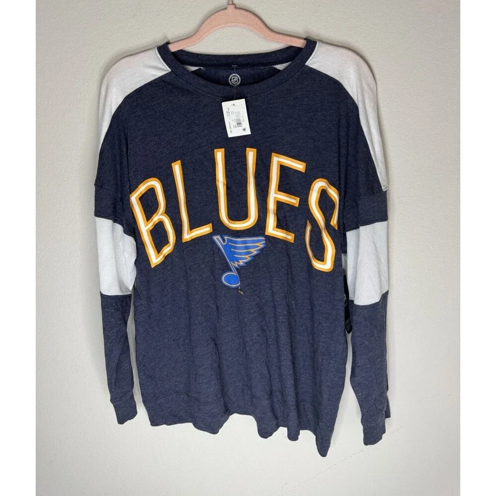 St. Louis Blues NHL Long Sleeve Shirt Blue/White/Gold Size L Licensed